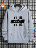Men's Regular Fit Letter Print Drawstring Hoodie, Casual Pocket Hooded Sweatshirt for Fall & Winter, Men's Top for Daily Wear