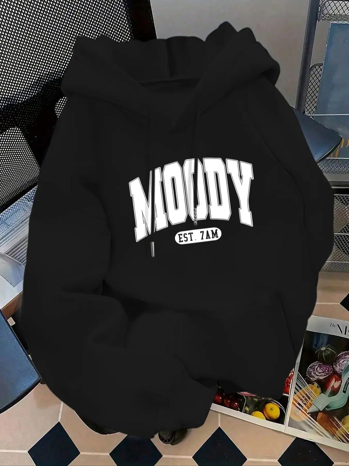 Women's Fashion Hoodie Moody Est 7amk Letter Print Kangaroo Pocket, Casual Long Sleeve Sweatshirt for Fall & Winter, Daily Wear, Casual Hooded Sweatshirts, Everyday