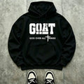Men’s Stylish Black Hooded Sweatshirt (1 Piece) - Menswear Top, Goat-Inspired Letter Print, Plain Basics, Drop Shoulder Relaxed Fit, Drawstring Hood, Front Kangaroo Pocket, Soft Fabric, American Trend Long-Sleeve Pullover, Joggers Compatible