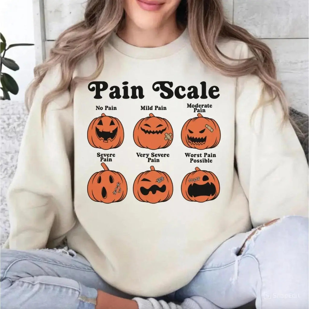 Halloween Nurse Sweatshirt, Pain Scale Fall Pumpkin Nurse T-Shirt, RN Shirt, Pediatric Nurse Gifts, Registered Nurse Hoodie, Nursing Tee