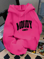 Women's Fashion Hoodie Moody Est 7amk Letter Print Kangaroo Pocket, Casual Long Sleeve Sweatshirt for Fall & Winter, Daily Wear, Casual Hooded Sweatshirts, Everyday