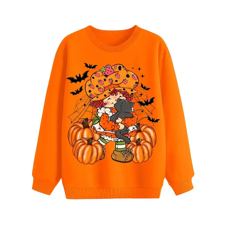 Strawberry Shortcake Halloween Sweatshirt, Cute Pumpkin & Cat Fall Shirt, Vintage Bats Spooky Vibes Crewneck, Retro Cozy Autumn Gift
