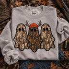 Retro Ghost Hunting Halloween Sweatshirt, Spooky Camo Graphic Pullover Vintage Ghost Hunter Crewneck Fall Fleece Top Cute Halloween Gift for Women