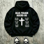 Dear Person Behind Me Christian Cross Bible Verse Hoodie, Oversized Inspirational Faith Streetwear Pullover Sweatshirt